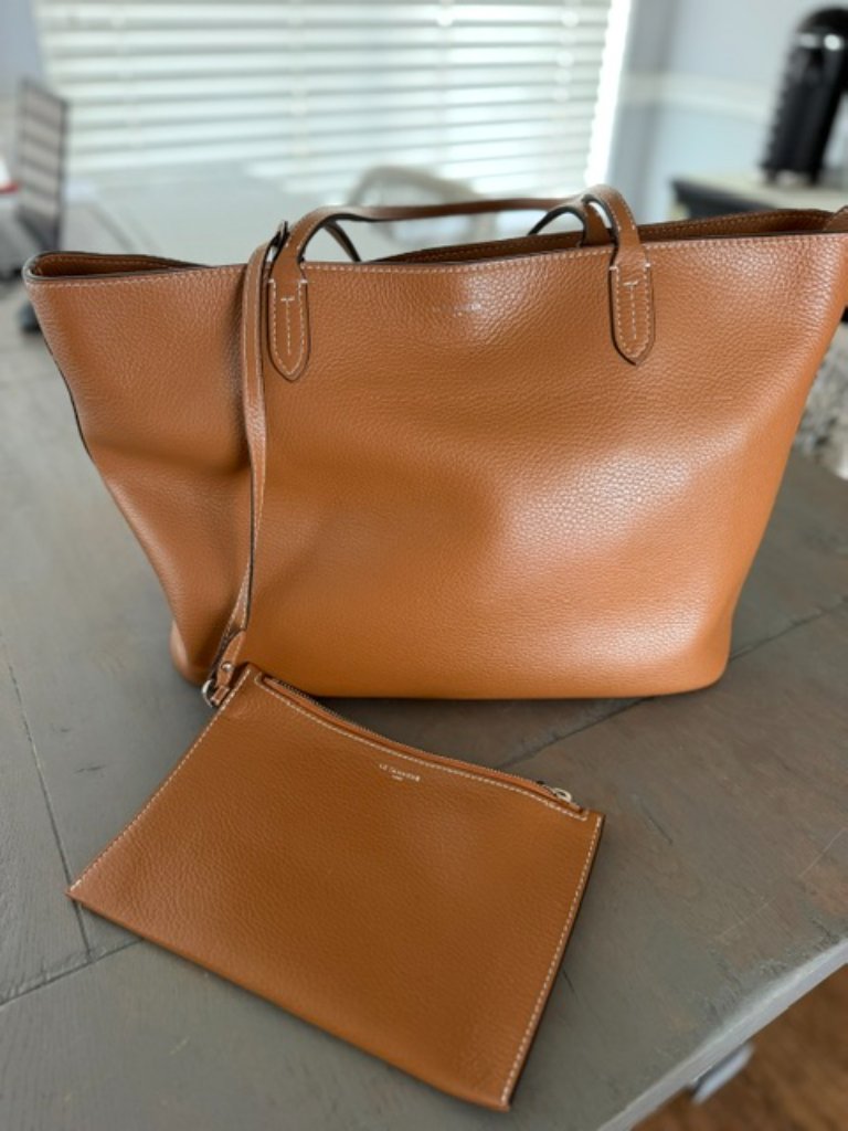 Le Tanneur Louise Large Mahagony Brown Grained Leather Tote With Zip Pouch — image 2 of 7